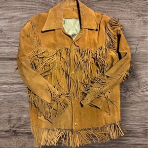 VTG Buckboard Western Scout Coat Mens L Leather Fringe Jacket Suede Distressed